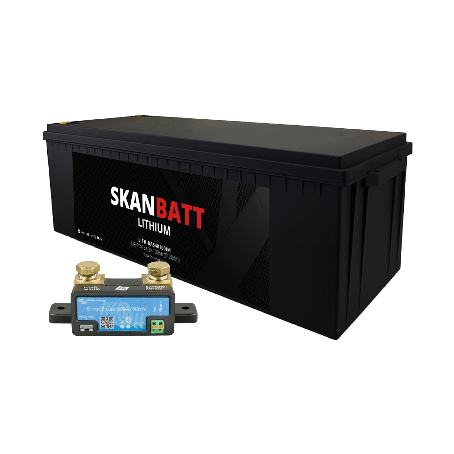 SKANBATT Lithium Batteri 48V 100AH 100A BMS (640x245x220mm) IP67 - Med Bluetooth - NYHET! (kan forhå