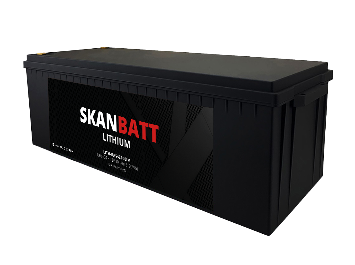 SKANBATT Lithium Batteri 48V 100AH 100A BMS (640x245x220mm) IP67 - NYHET! (kan forhåndsbestilles)