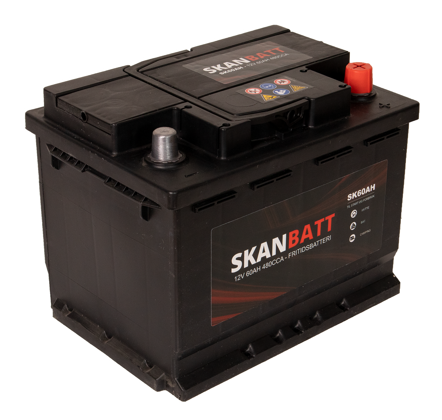 SKANBATT Fritidsbatteri 12V 60AH 480CCA (242x175x190/190mm) +høyre