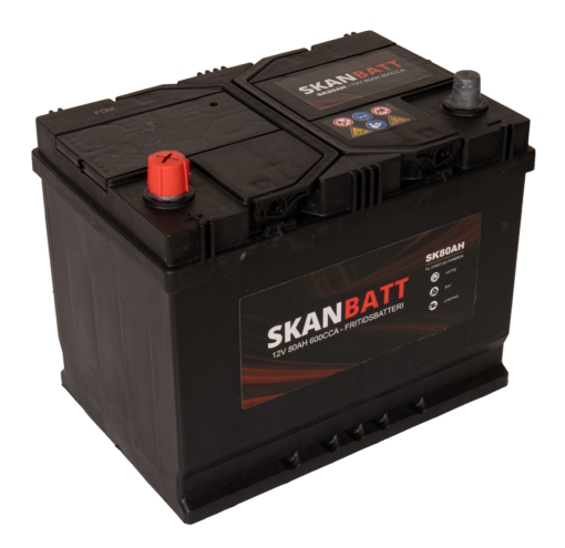 SKANBATT Fritidsbatteri 12V 80AH 600CCA (256x174x205/225mm) +venstre