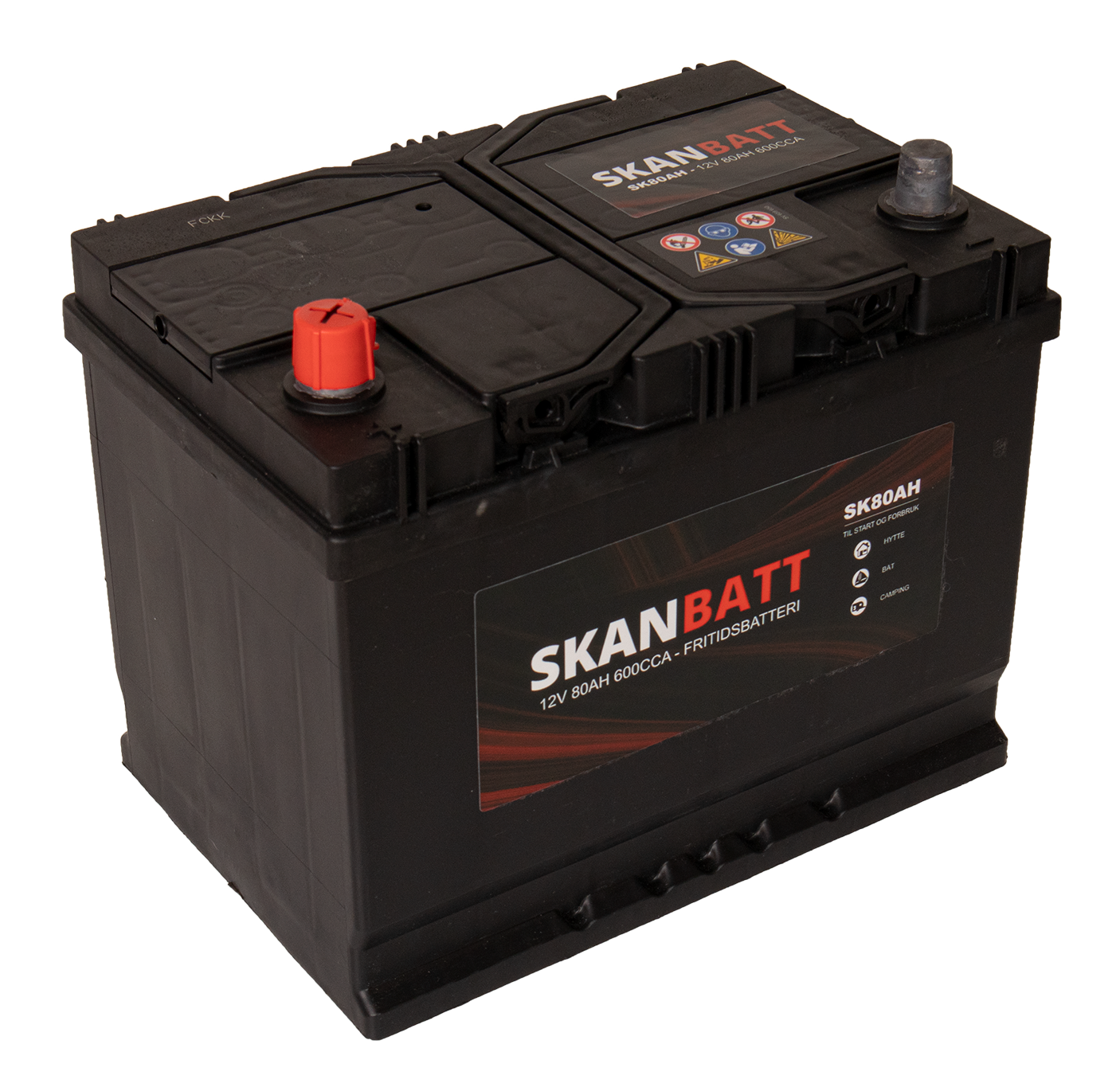 SKANBATT Fritidsbatteri 12V 80AH 600CCA (256x174x205/225mm) +venstre