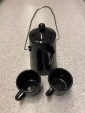 Espegaard Kaffesett med to kopper emaljert
