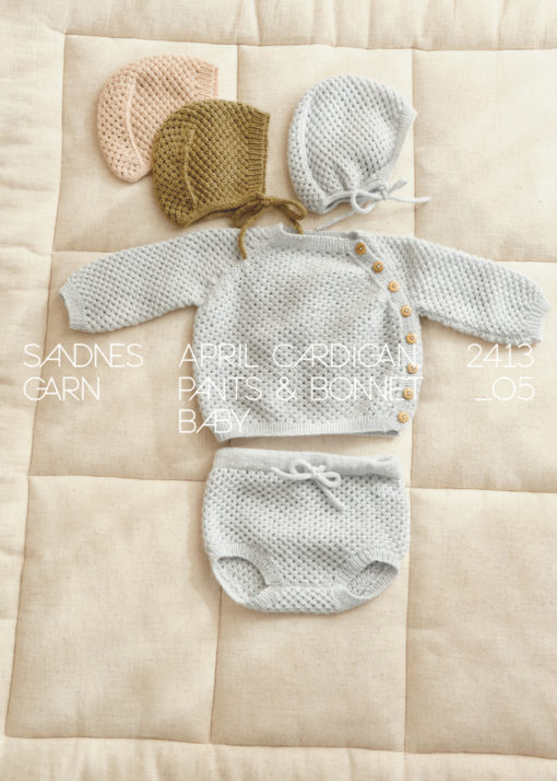 2413 Nr. 5 - April Cardigan, Diaper Pants og Bonnet