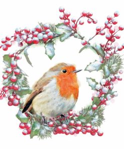 Lunsjserviett - Robin In Wreath