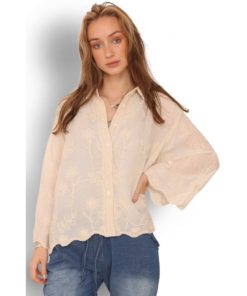 Delikat Brodert Bluse - Creme