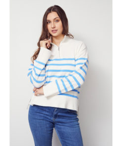 Frigga Zip Pullover - White/Sky Blue