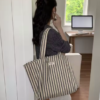 Stripete Tote Bag - Beige/Sort