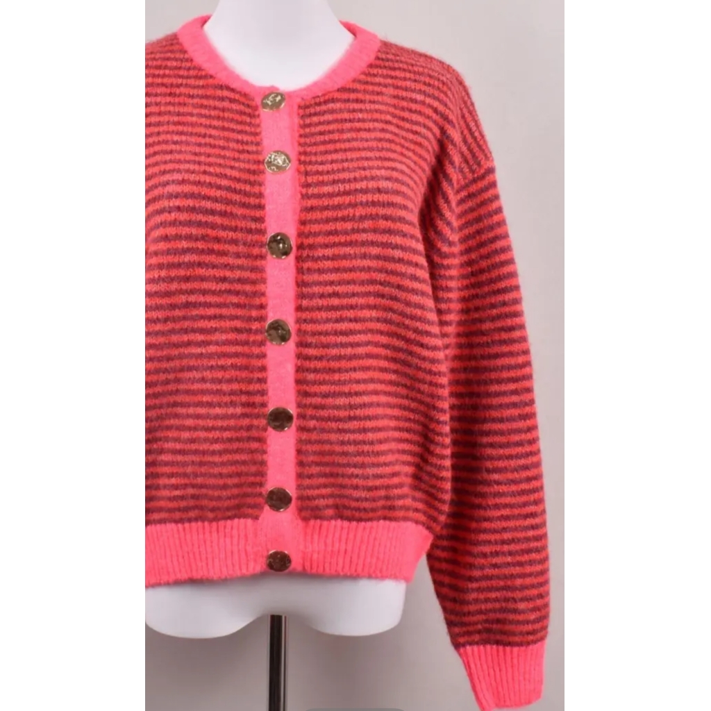 Stripete Strikkajakke - Burgunder