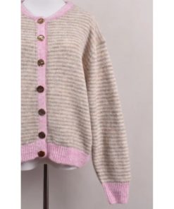 Stripete Strikkajakke - Greige