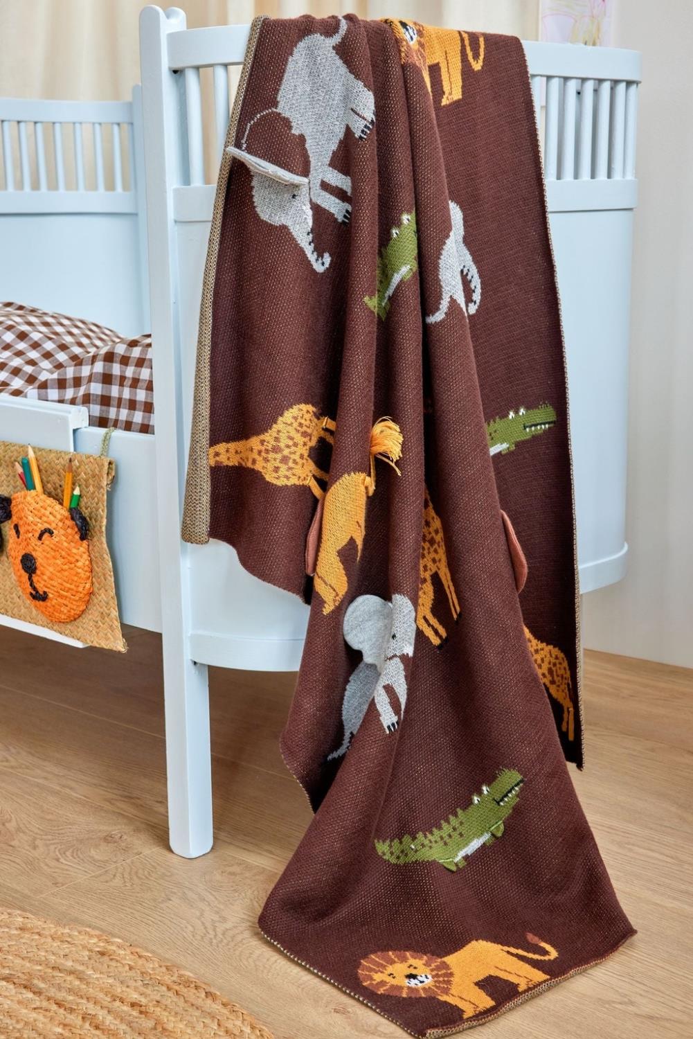 Babyteppe med Dyr - Brun