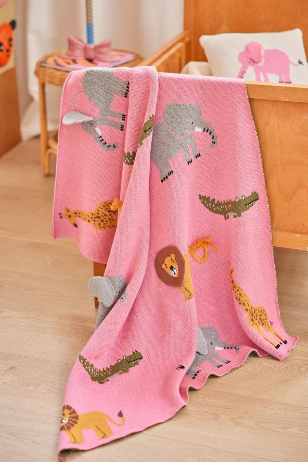 Babyteppe med Dyr - Rosa