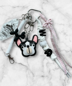 Veskepynt Hvit/Sort/Rosa - Hund