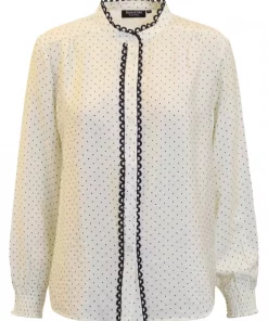 Bluse med Prikker - Offwhite/Marine