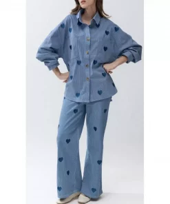 Stripete Jeans med Hjertelommer