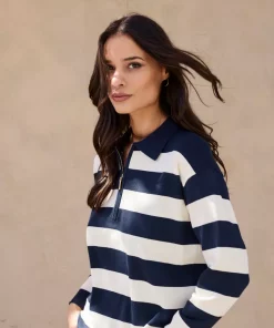 Pologenser med Zip - Marine/Offwhite