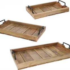 Serveringsbrett mangotre med metall 45,5 cm x 4,5 cm x 30 cm