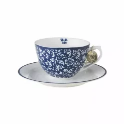 Laura Ashley Cappuccino kopp m/skål blå/hvit Sweet Allysum