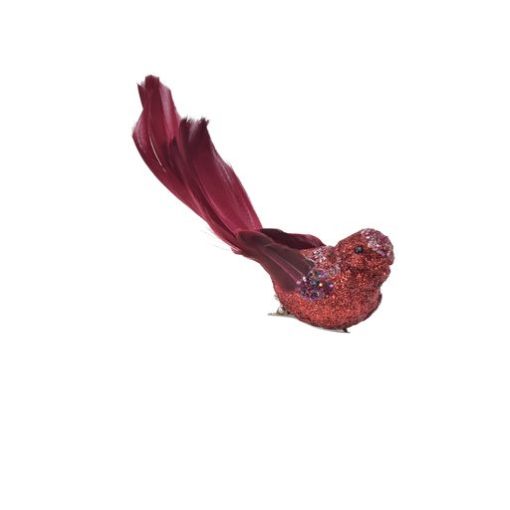 La Vida deko fugl glimmer/rød 14cm