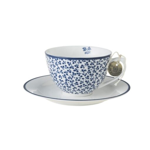 Laura Ashley Cappuccino kopp m/skål blå/hvit Floris
