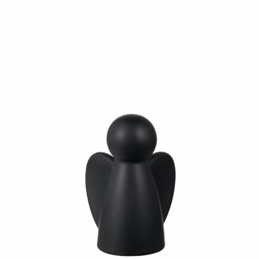Engel i keramikk svart matt D6cm H9,5 cm