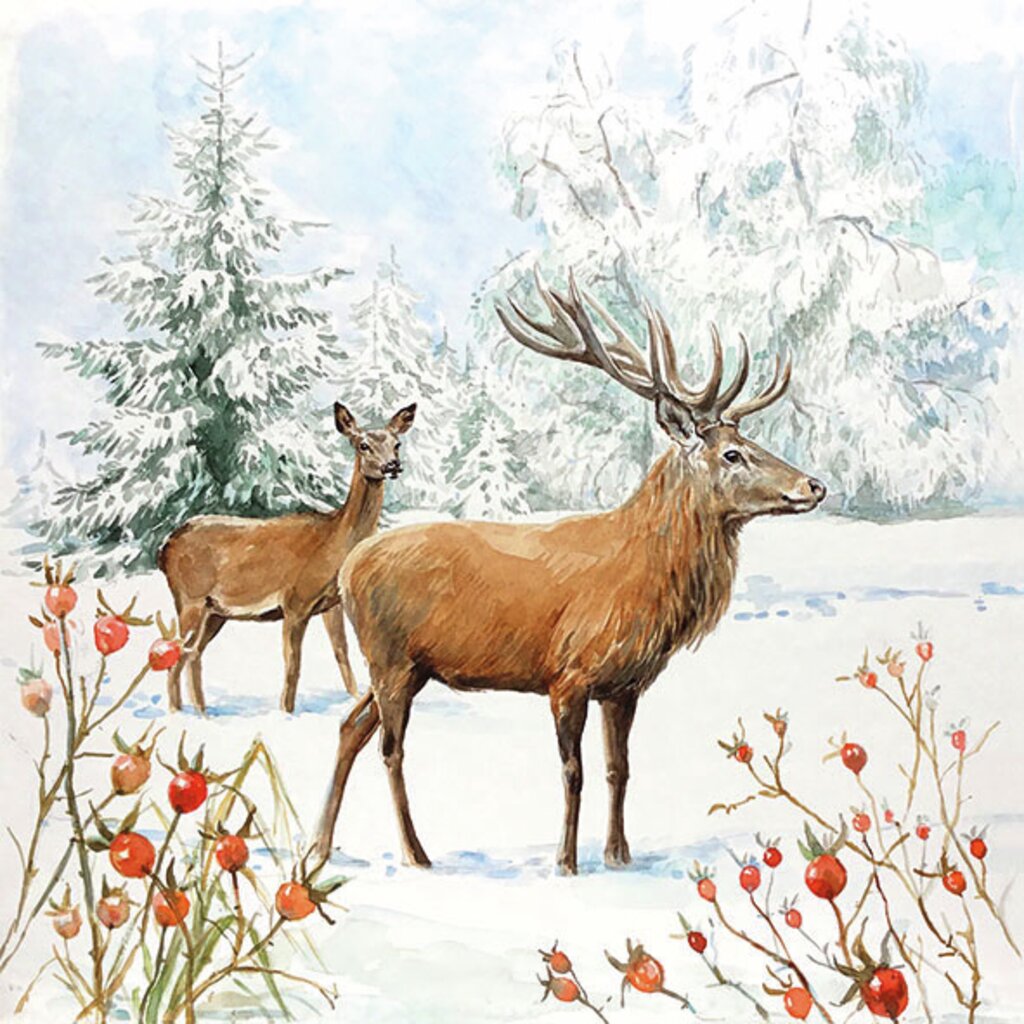 Lunsjservietter 3.lags 33x33 cm Deer in Snow