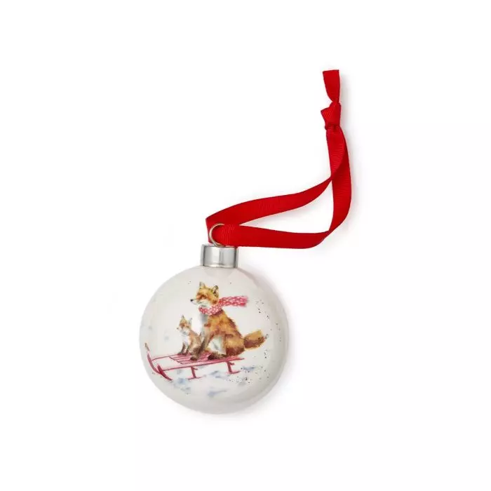 Wrendale Xmas Bauble Sleigh ride (fox)