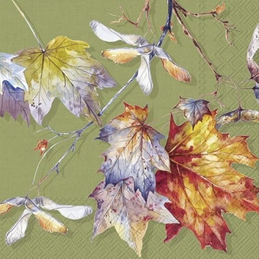 IHR Servietter lunch 33x33 cm, AUTUMN BRANCH, green