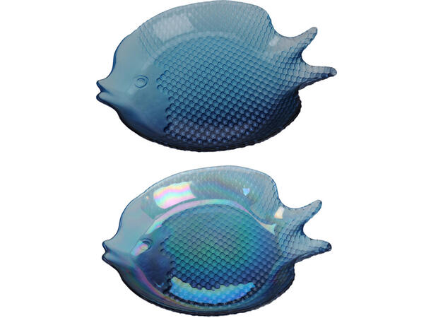 BC Skål fat fisk blåtone glass 16x14cm, sjøblå/turkis