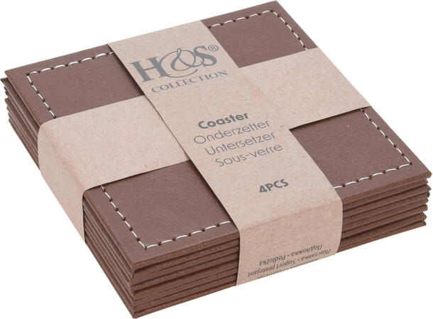 BC Glassbrikke PU-skinn 10x10cm  4stk brun