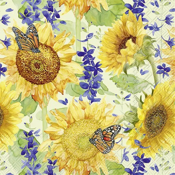 IHR Servietter Lunch 33x33 ,SUNFLOWER AND LARKSPUR green