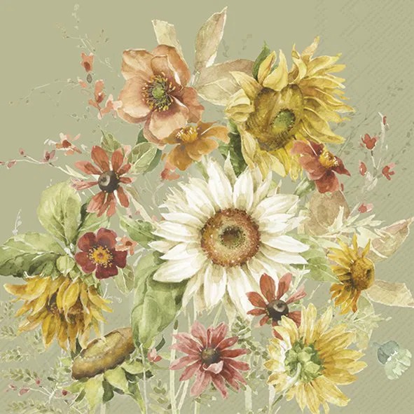 IHR Servietter Lunch 33x33 , LATE SUMMER FLOWERS green