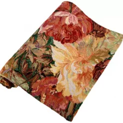 Løper Jaquard blomst rød/rosa 33x100cm