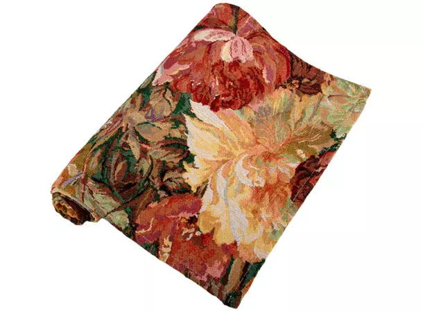 Løper Jaquard blomst rød/rosa 33x100cm