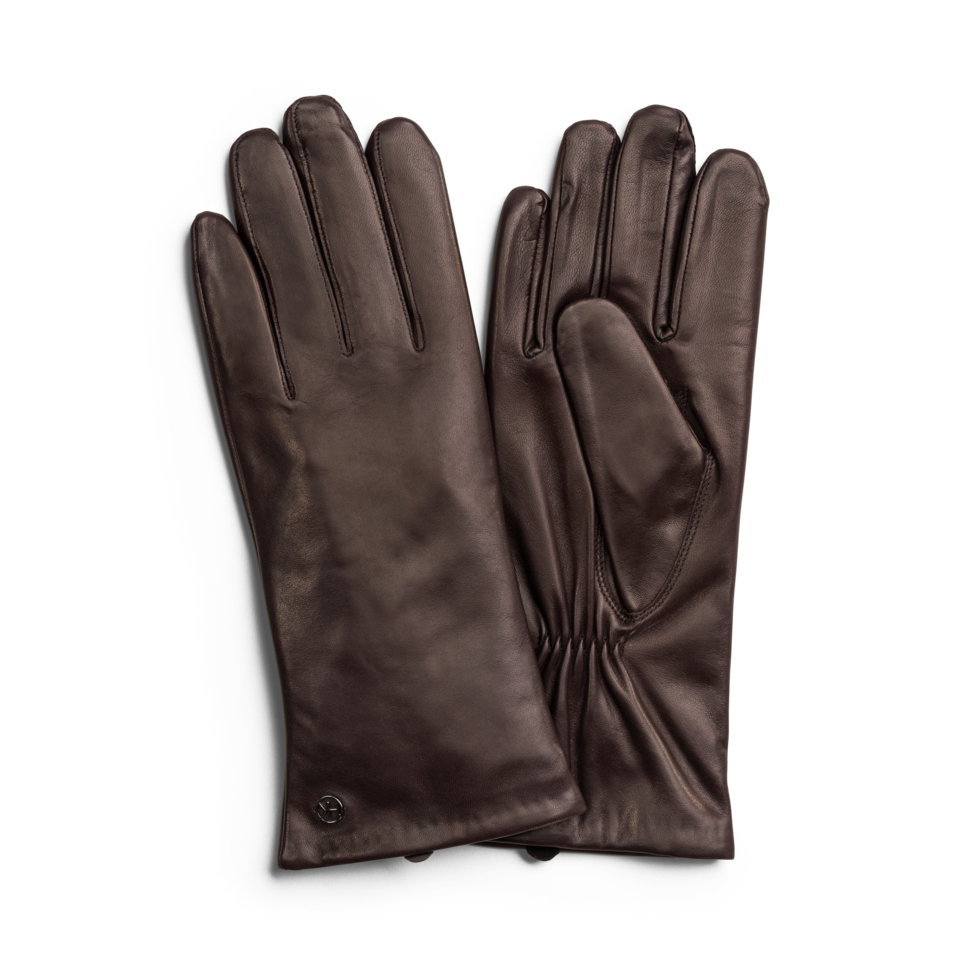 Hanskekompagniet Skinnhanske dame i mykt lammeskinn og ullfor-mørk brun str 7,5