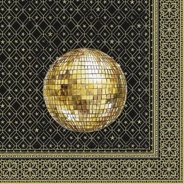 Ihr Servietter Lunch 33x33 cm, GOLDEN DISCO BALL black