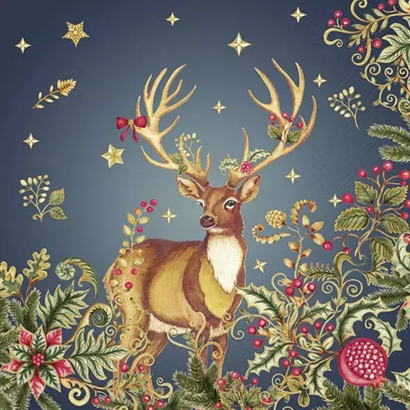 Ihr Servietter kaffe 25x25 cm, OPULENT DEER blue