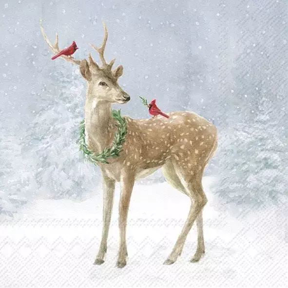 Ihr Servietter kaffe 25x25 cm, DEER in SNOW
