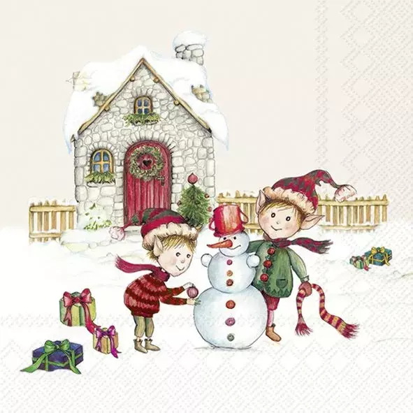 Ihr Servietter kaffe 25x25 cm,ELVES at WORK cream