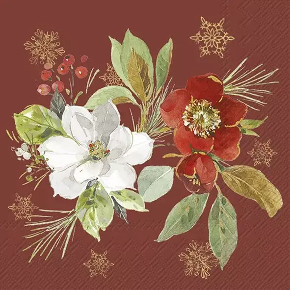 Ihr Servietter kaffe 25x25 cm,POINSETTIA BOUQUET red