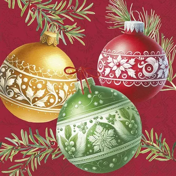 Ihr Servietter kaffe 25x25 cm, CHRISTMAS BUBBLES red