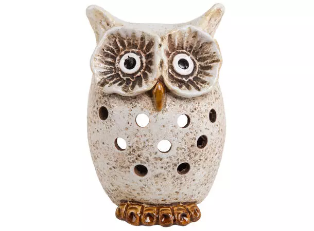 BC Ugle til telys beige keramikk 8,3x12,7cm