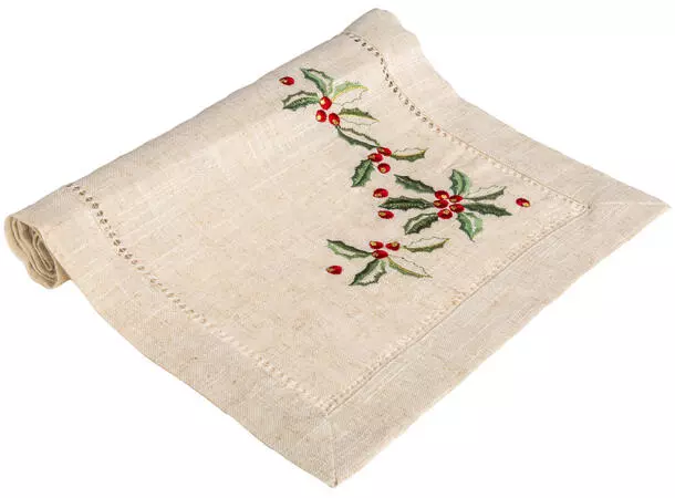BC Løper lin brodert m/kristorn 33x100cm