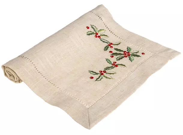 BC Løper lin brodert m/kristorn 33x100cm