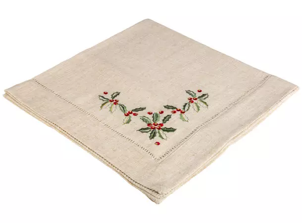 BC Duk lin brodert m/kristorn 90x90cm