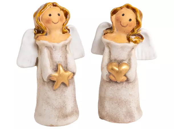 BC Engel stående antikkhvit keramikk 2ass