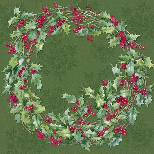 Ihr Servietter Lunch 33x33 cm, ILEX WREATH green