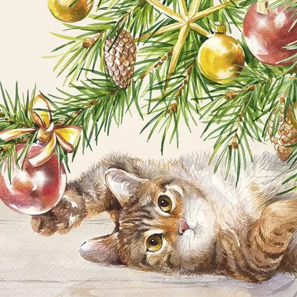 Ihr Servietter Lunch 33x33 cm, CHRISTMAS CAT cream