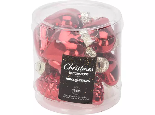Julekule glass rød 4,5cm 3ass 12stk