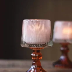 Lysholder på stett h 15 cm oransje/rosa