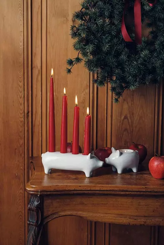 Porsgrund Heldiggris Porselen Adventsstake hvit 19 cm